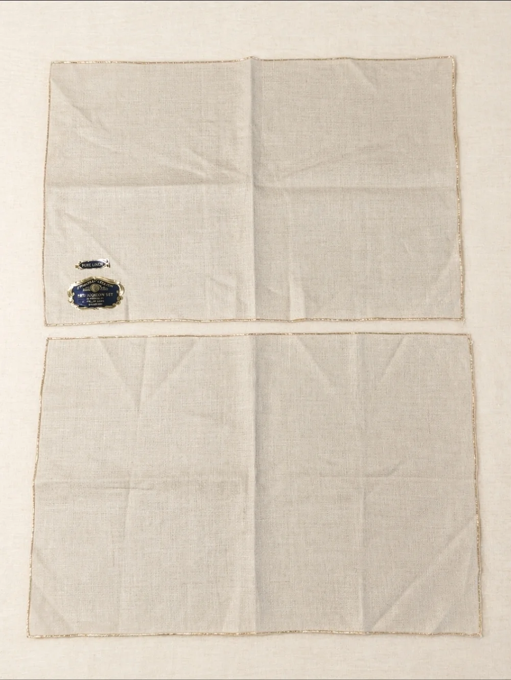 VTG Pure Linen Placemats & Napkins Set Natural Flax Luncheon Linens Coastal